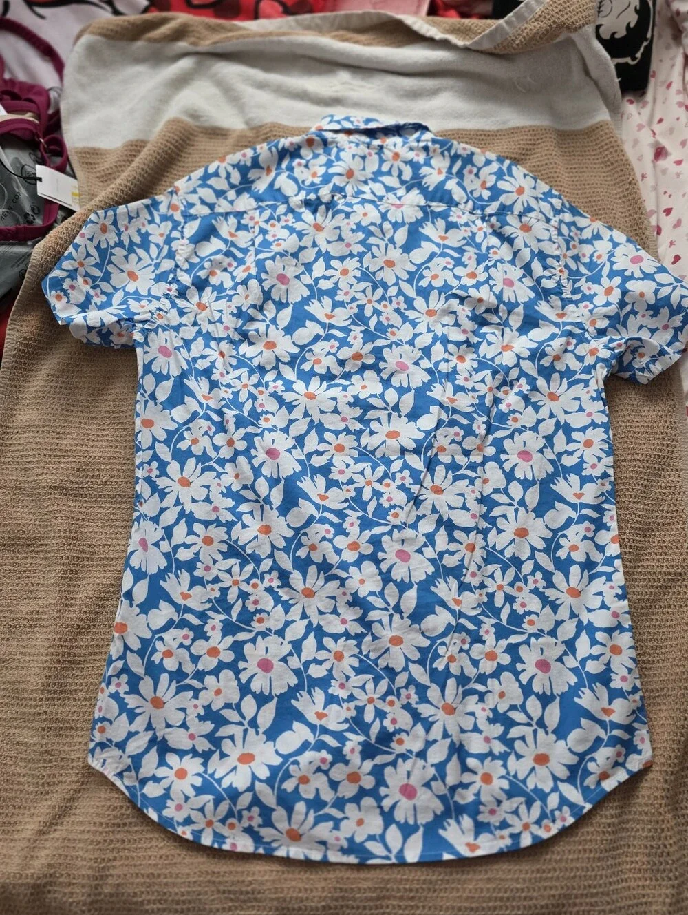 J. Crew Blue Floral Short-Sleeve Button-Up Shirt